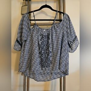 Xhilaration Blue Sheer Floral Blouse